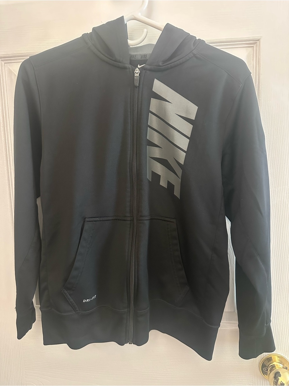 Nike Black Dri-FIT Zip Hoodie with White Swoosh